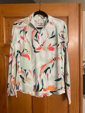Walter Hagen Mint Multi Floral Quarter-Zip Athletic Top UPF 50